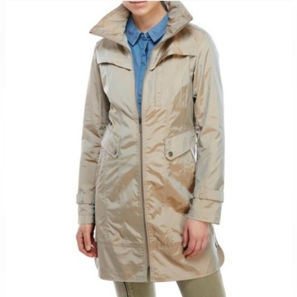 Cole Haan Women's Small Champagne Gold Rain Jacket Packable Hood Lightweight